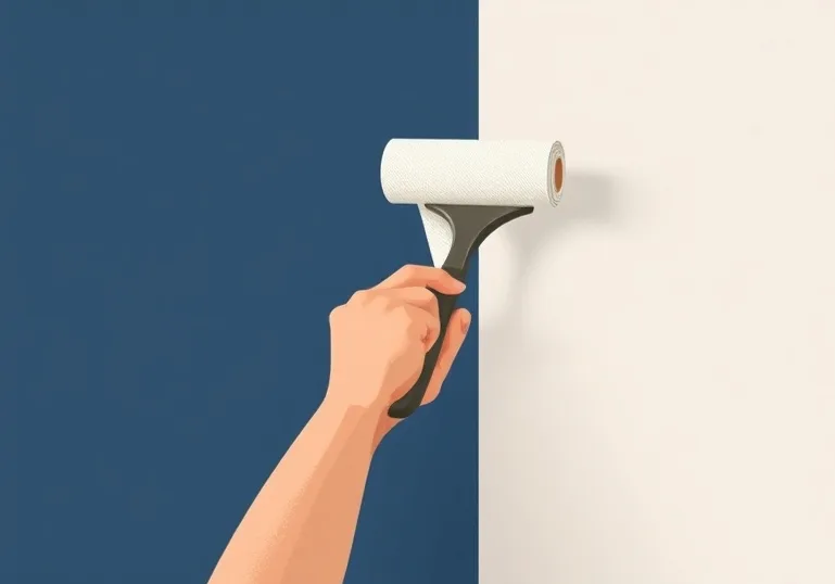 Pose de papier peint, rouleau et brosse à maroufler
